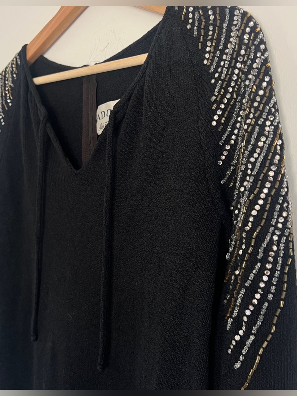 VTG Adolfo Saks Beaded Shoulder Tunic Dress 70s 80s Editorial Glam - Picture 6 of 8